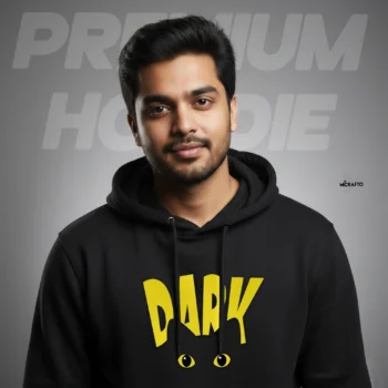 Premium Black Hoodie With Dark Meow Printed